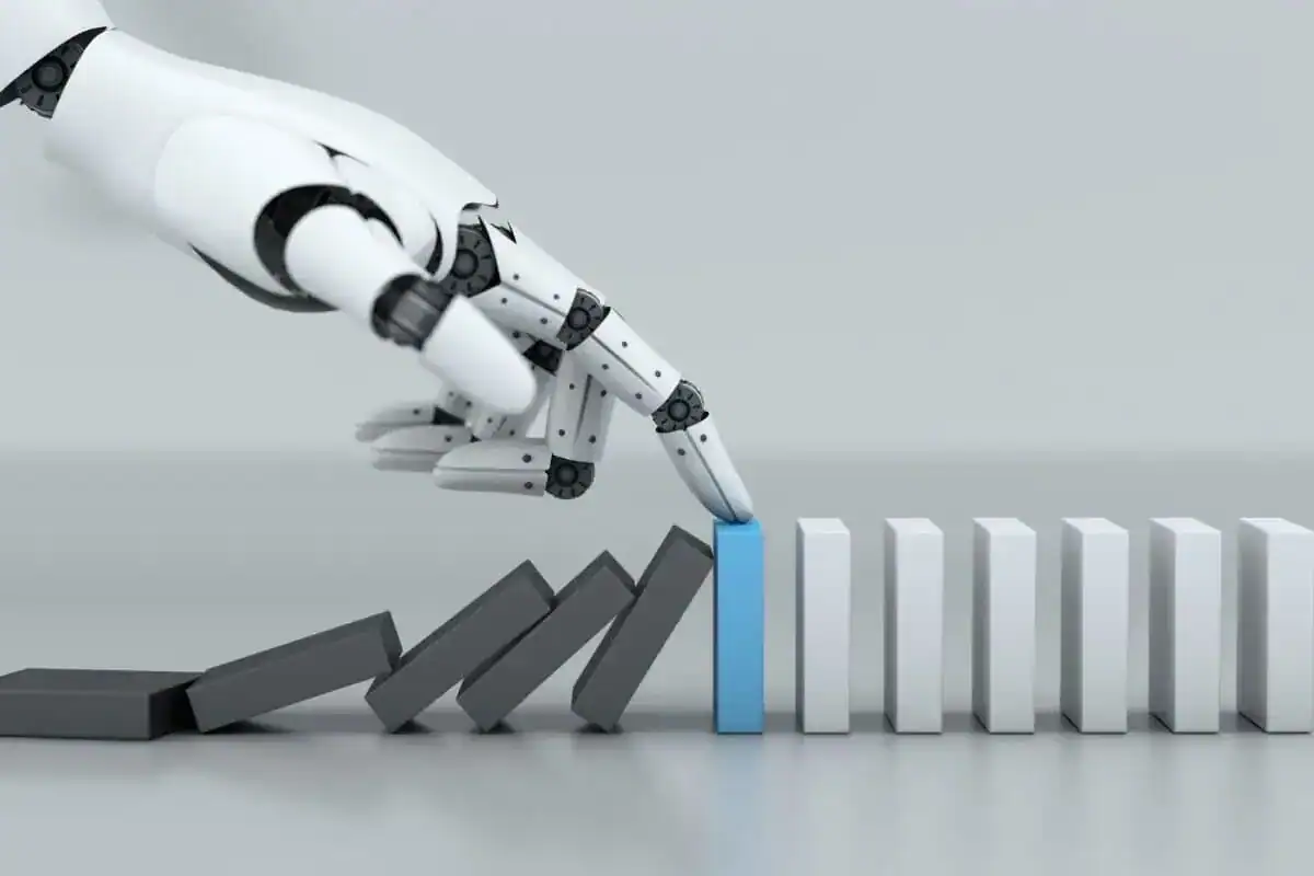 Robot hand stop crisis domino effect business