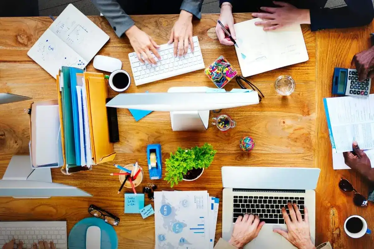 Aerial view of people working in the office