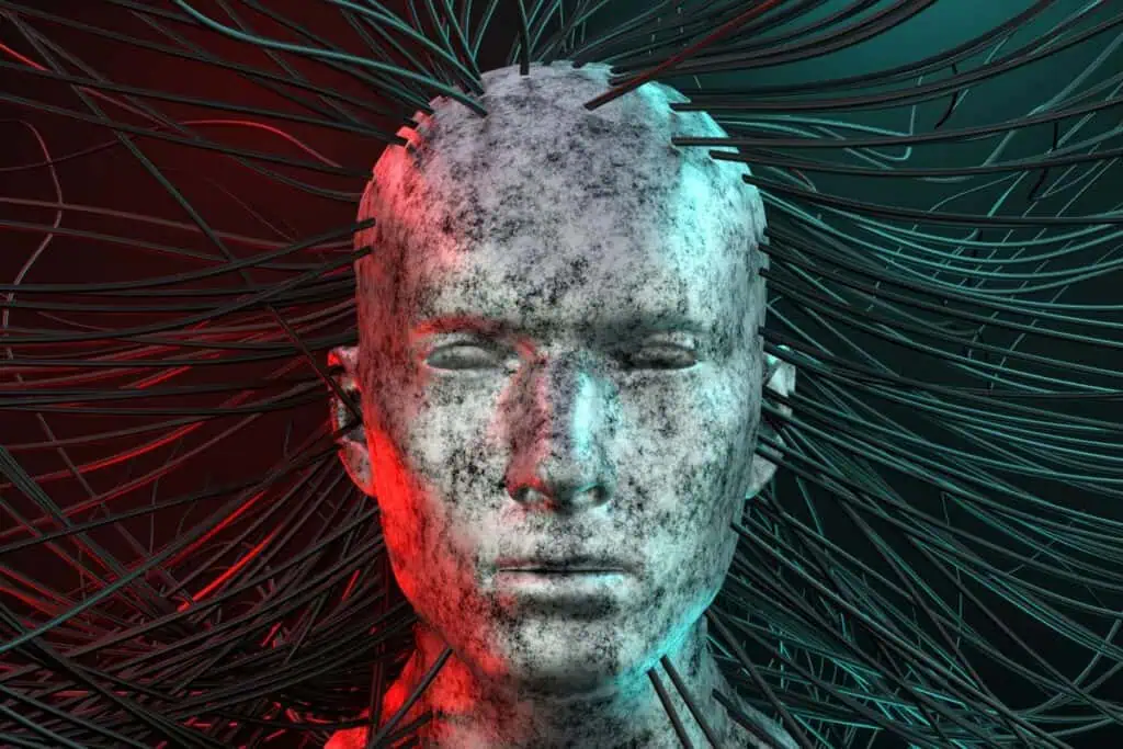 Abstract mannequin head with black wires