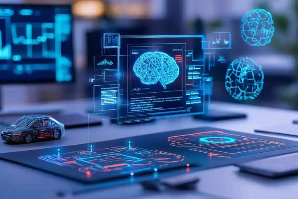 Futuristic ai and machine learning technology interface on laptop 