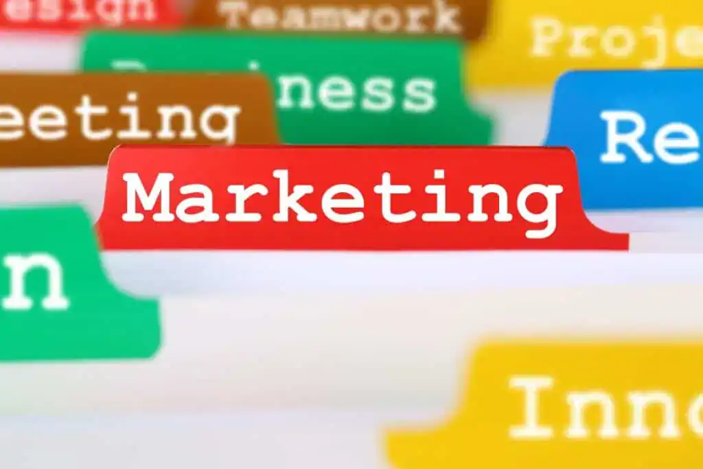 Marketing and advertisement office text on register in business documents