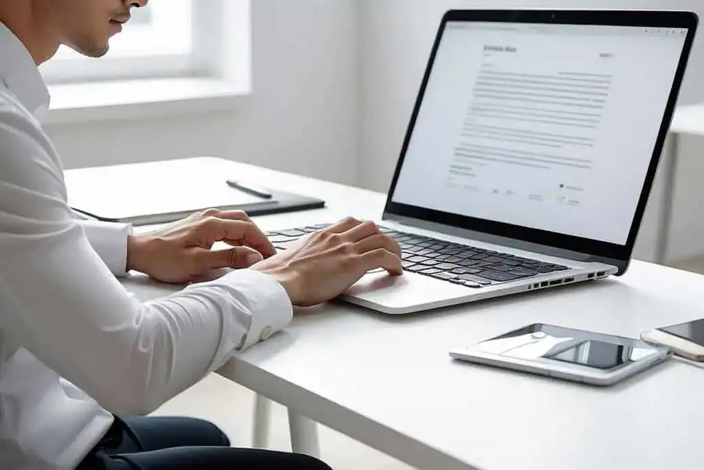 Cropped shot of young businessman hand typing on laptop computer