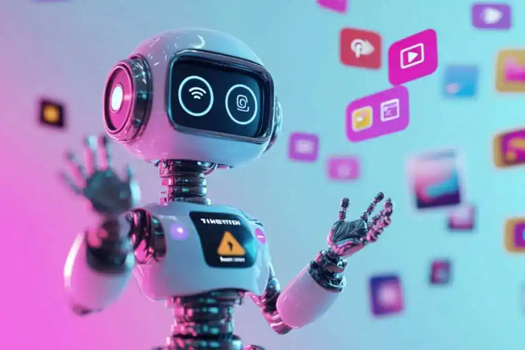 An ai robot with multiple speech bubbles