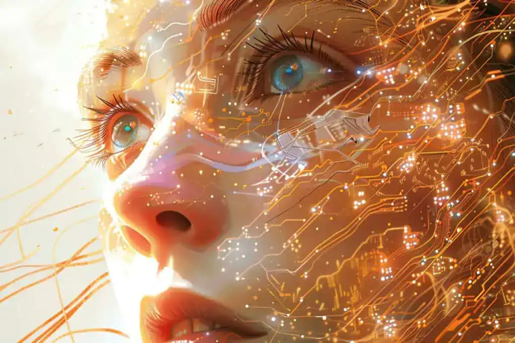 An artistic depiction of ai with intricate handdrawn circuitry more clarity