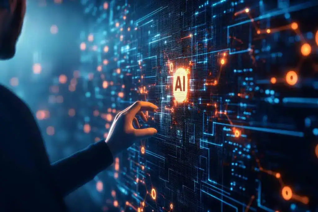 Business analyst interacting ai interface integration of artificial intelligence