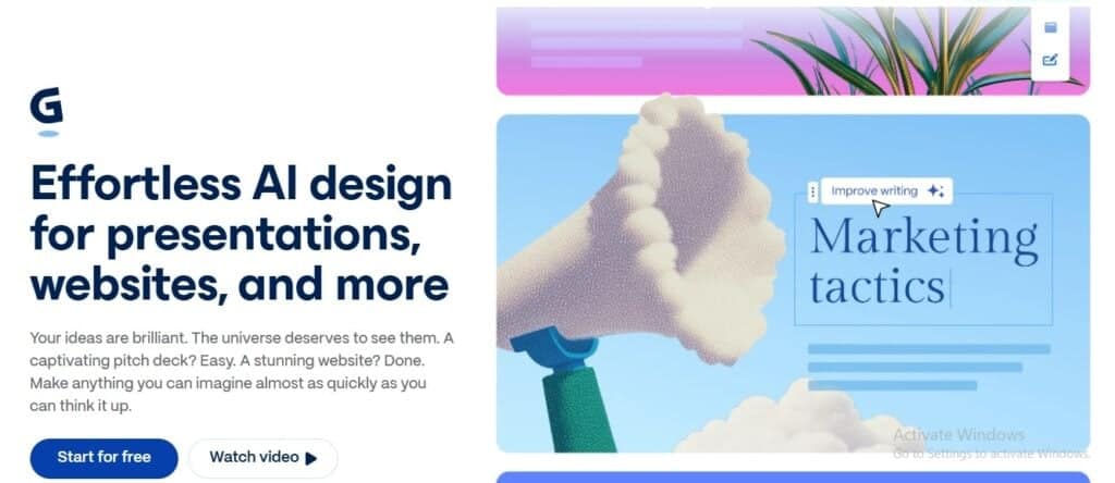 screenshot of Gamma AI website