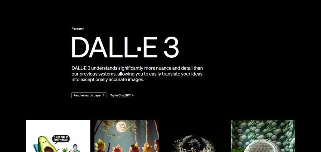 DALL-E 3 homepage