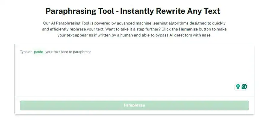 A screenshot of Undetectable AI's paraphrasing tool interface