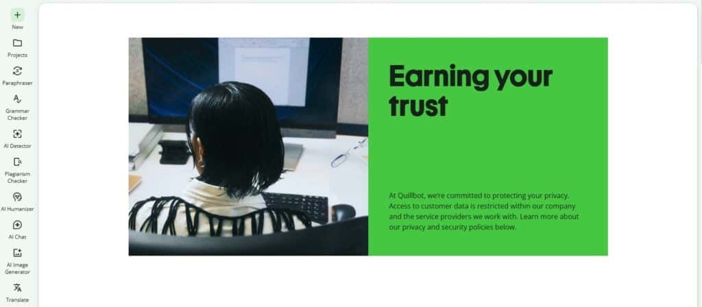 Captura de tela da página “Confiança”