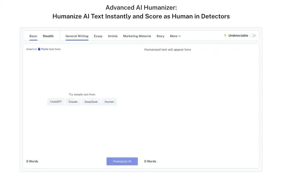 Screenshot of Undetectable AI's AI Humanizer