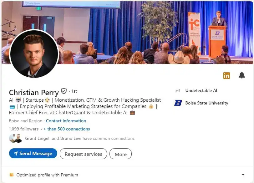 Comment rédiger une bio professionnelle en 7 étapes faciles 4 Profil LinkedIn du PDG d'Undetectable AI