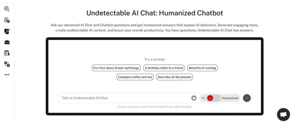 Cómo mejorar eficazmente las habilidades de comunicación 7 Captura de pantalla de la interfaz principal de Undetectable AI Chat