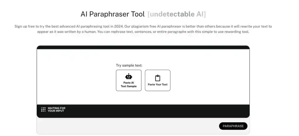 Undetectable AI's AI Paraphraser Tool