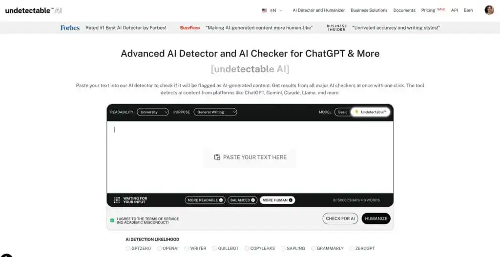 Ferramentas avançadas de detecção da Undetectable AI