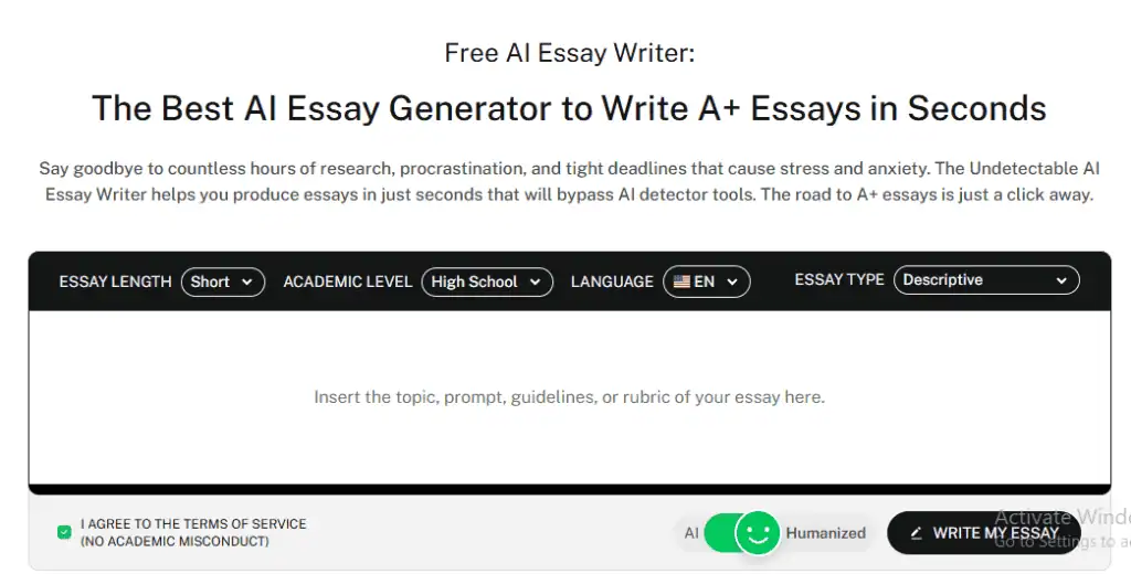 Undetectable AI's essay writer can assist you in completing all your writing tasks