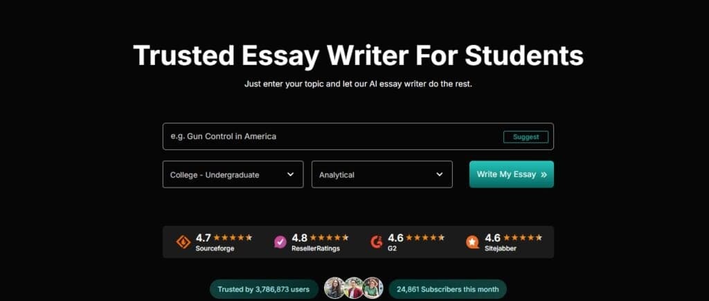 MyEssayWriter AI homepage screenshot