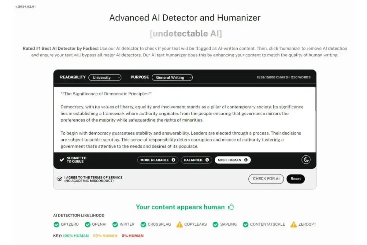 The content was detected as written by human with Undetectable AI's AI Detector