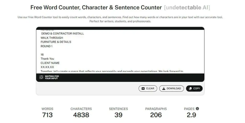 Undetectable AI's free word counter, character, and sentence counter