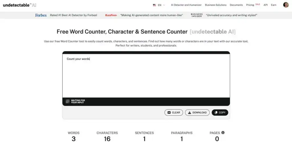word counter homepage
