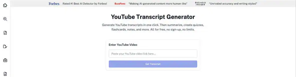 Screenshot of YouTube transcript generator