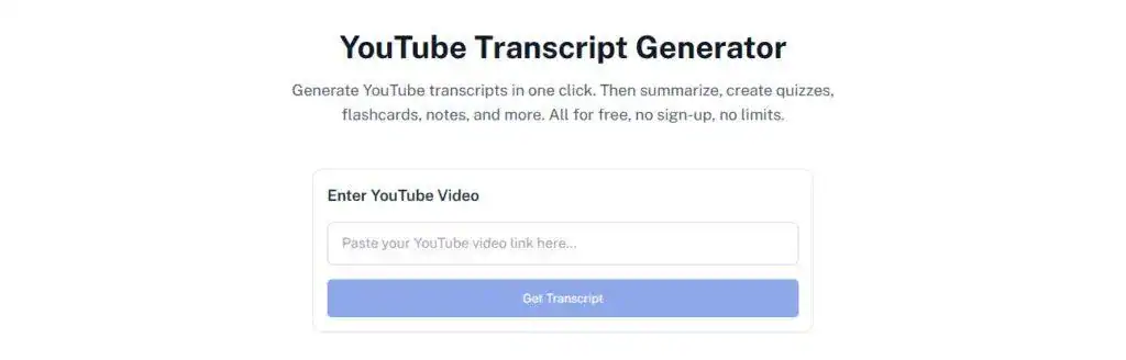 Captura de pantalla de la interfaz del generador de transcripciones de YouTube.