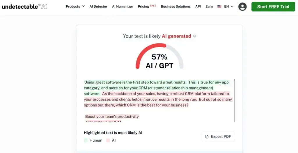 Comment utiliser l'IA pour créer du contenu bien classé (sans se faire pénaliser) 6 Capture d'écran de Zapier, classé à la position #2, indiquant une probabilité de 57% pour le contenu généré par l'IA