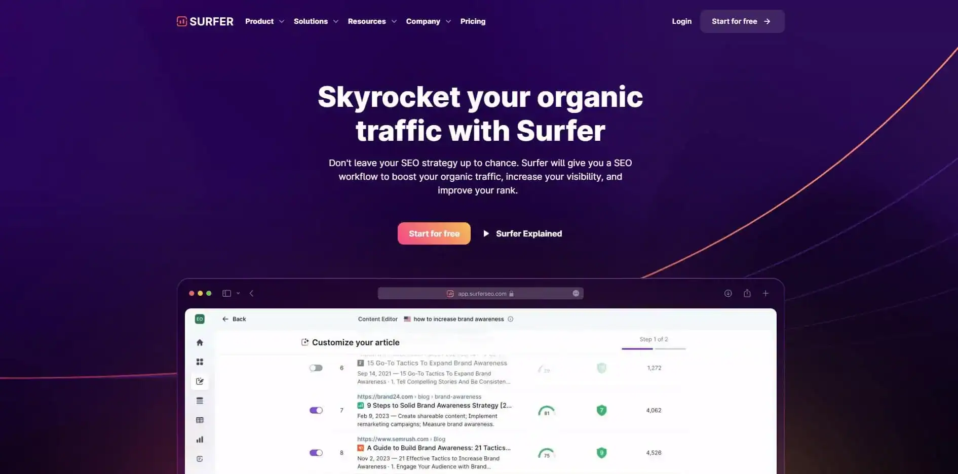 SurferSEO homepage