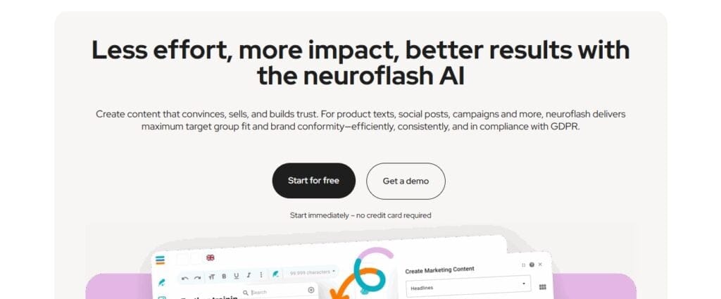 Screenshot of Neuroflash dashboard
