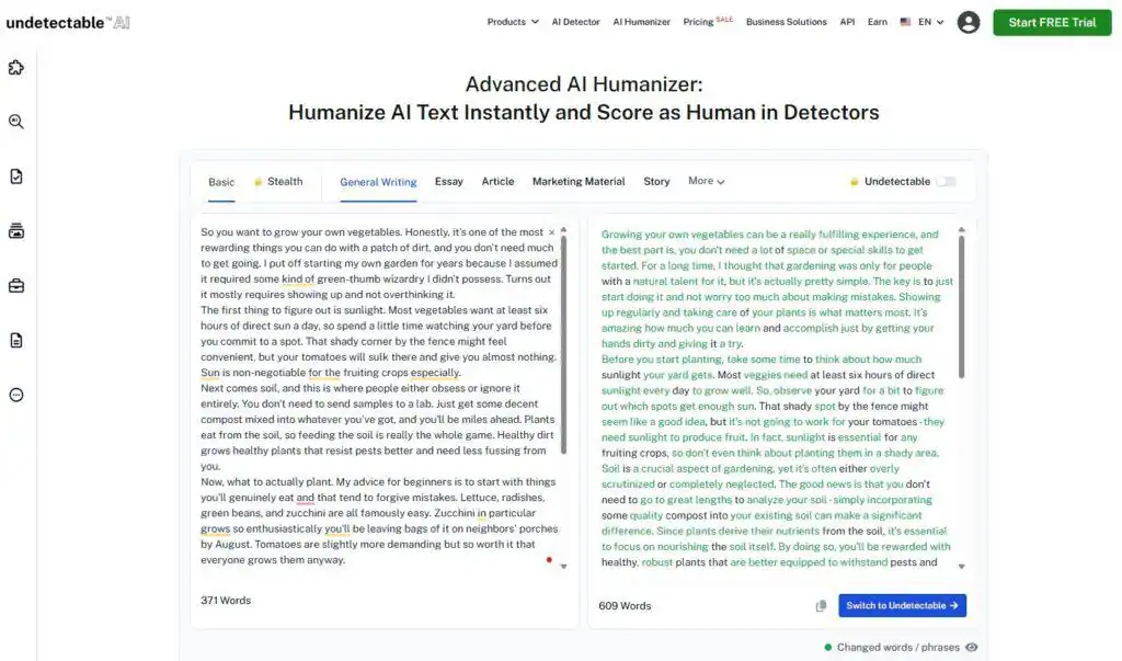 Screenshot of two humanized samples through Undetectable AI's humanizer